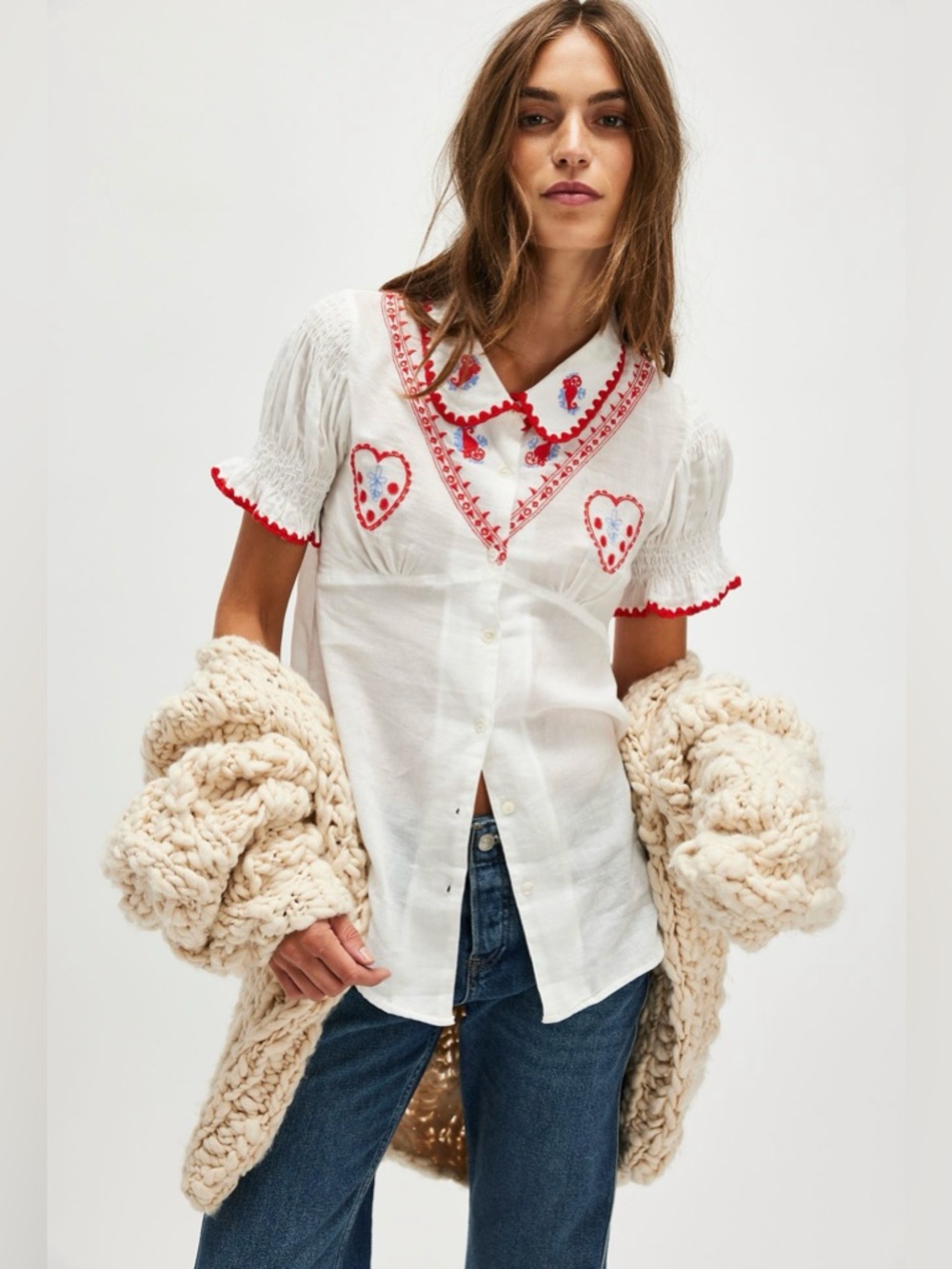 NEW Kinga Csilla Minnie Embroidered Heart Blouse